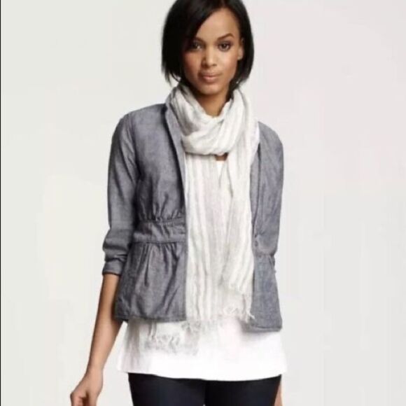 EUC Eileen Fisher gray blue stand collar chambray jacket large - Picture 1 of 9